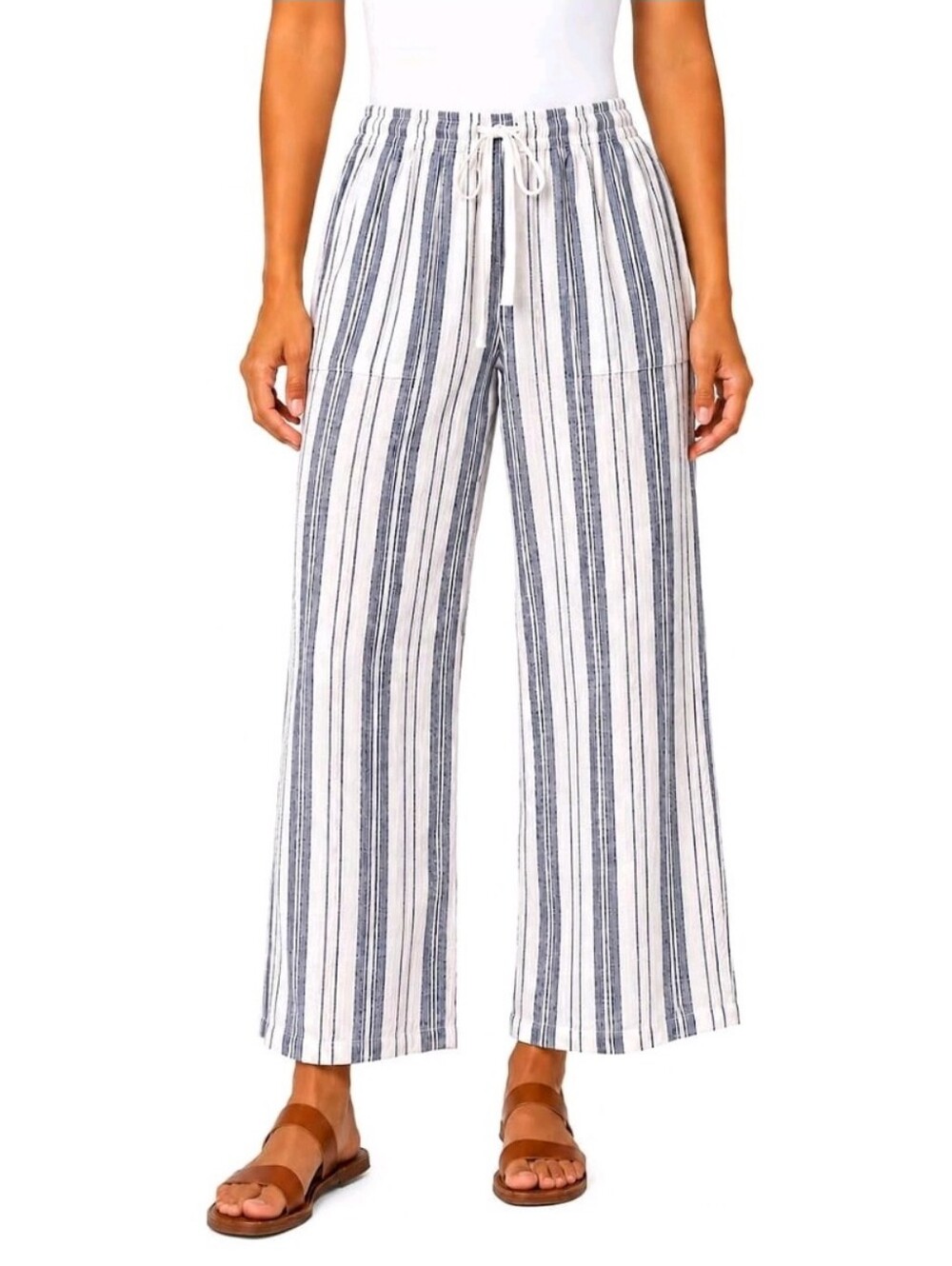 NEW! Roxy Blue Striped Linen Blend Crop Pant Size S